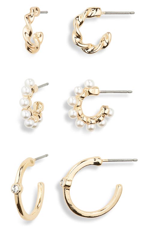 3-Pair Hoop Earring Set in Gold- White