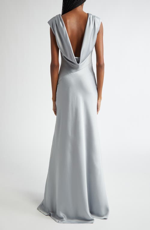 Shop Ramy Brook Joanna Cowl Back Satin Gown In Dove Grey