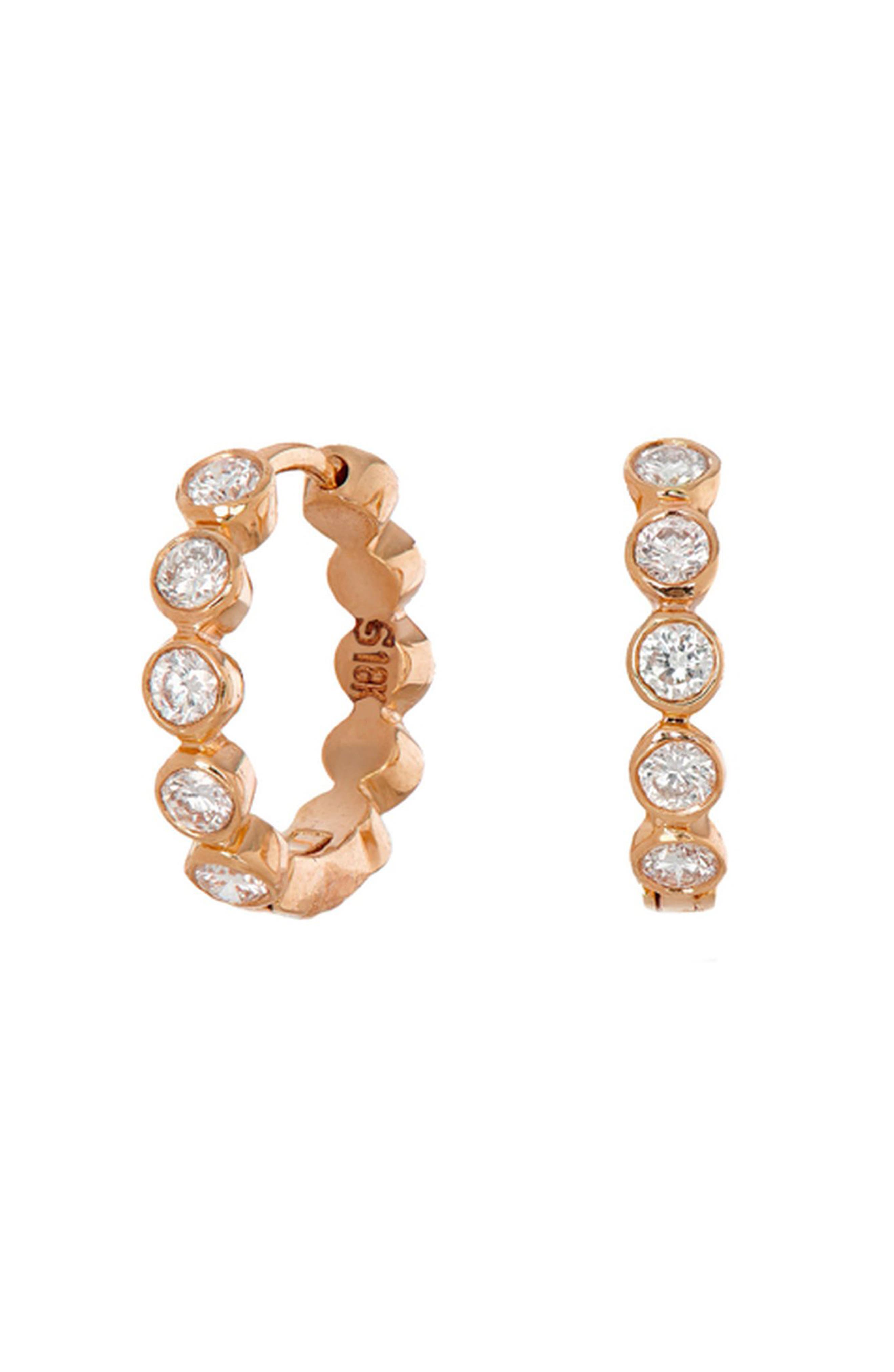Sethi Couture Modern Diamond Bezel Hoop Earrings in Rose Gold 