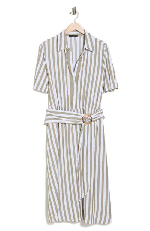 Shop T Tahari Stripe Belted Shirtdress In Olive/white Stripe