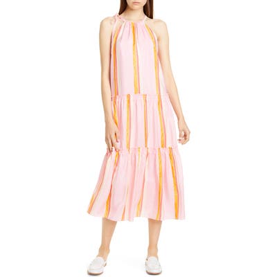 Club Monaco Amirra Sleeveless Tiered Silk Midi Dress, Pink