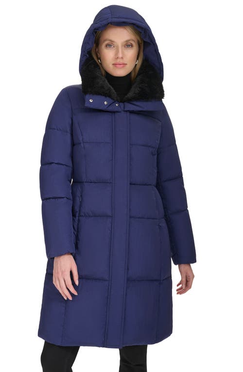 Shop Cole Haan Channel Quilted Shimmer Nylon Puffer Coat With Removable Hood In Navy