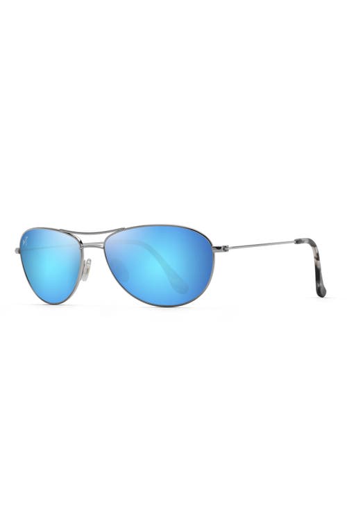 Maui Jim Baby Beach 56mm Polarized Aviator Sunglasses In Silver/blue Hawaii