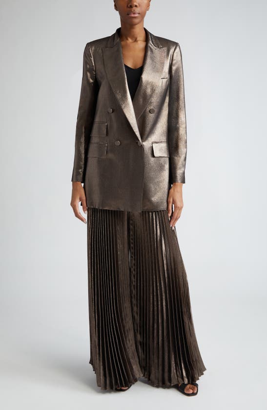 Shop Max Mara Edro Metallic Double Breasted Blazer In Bronze