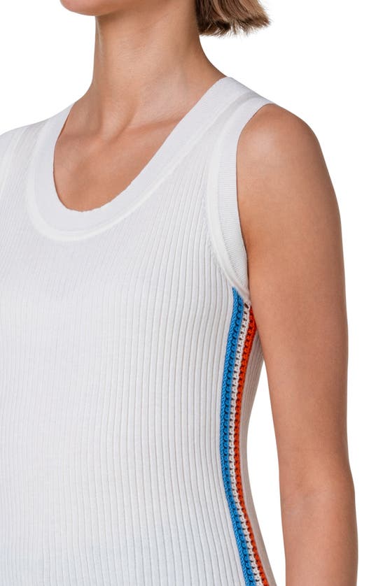 Akris Punto Crochet Side-stripe Scoop-neck Fitted Rib Tank Top In Cream-multicolor
