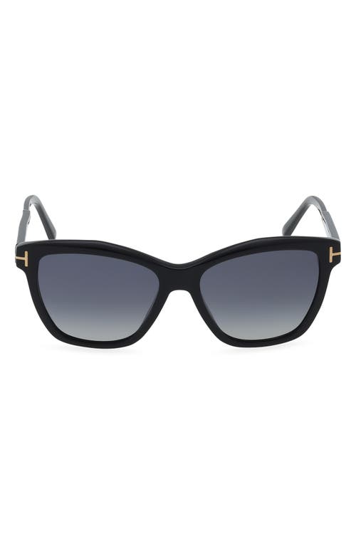 Tom Ford Lucia 54mm Polarized Square Sunglasses In Shiny Black/polarized Smoke