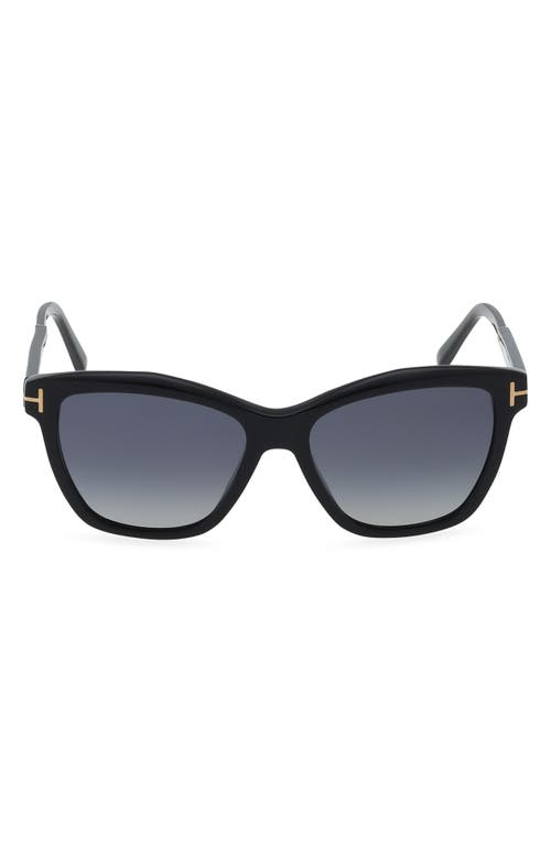 Shop Tom Ford Lucia 54mm Polarized Square Sunglasses In Shiny Black/polarized Smoke