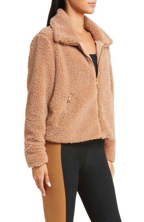 Beyond Yoga Faux Fur Zip Jacket In Camel