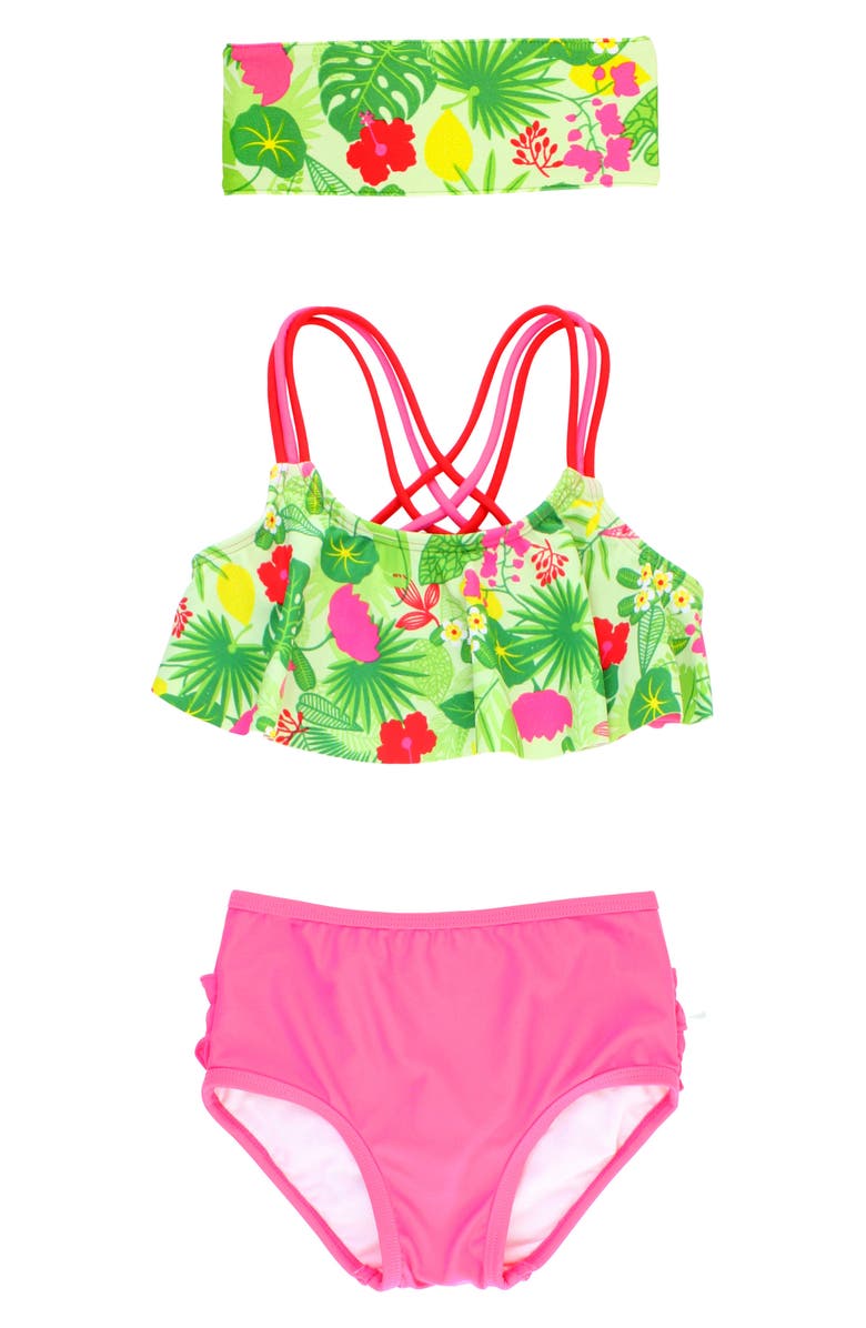 RuffleButts Tropical Two-Piece Swimsuit & Headband Set (Toddler Girls ...
