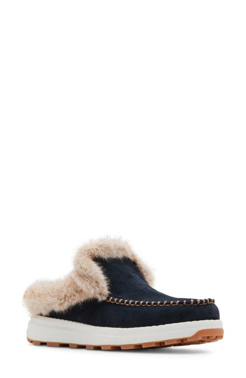 Blondo Victor Waterproof Faux Fur Slipper In Navy Suede
