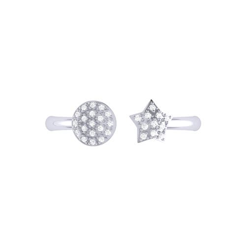 Luvmyjewelry Full Moon Star Sterling Silver Diamond Open Ring In Silver