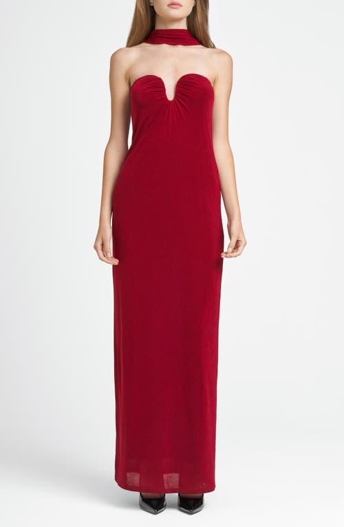 WAYF x CHÉRIE MADELEINE Madeline Strapless Maxi Dress & Scarf Set in Bordeaux 