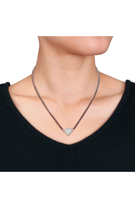 Shop Delmar Lab Created White Sapphire Heart Necklace In Garnet