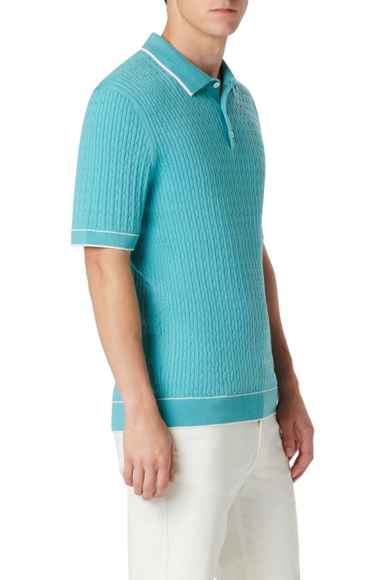 Shop Bugatchi Tipped Rib Cable Stitch Polo Sweater In Jade