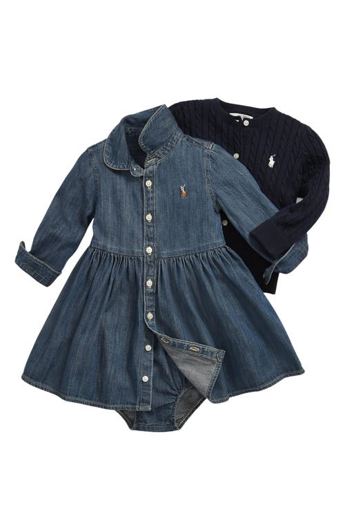 Polo Ralph Lauren Girls' Long Sleeve Denim Dress & Bloomers Set - Baby In Indigo
