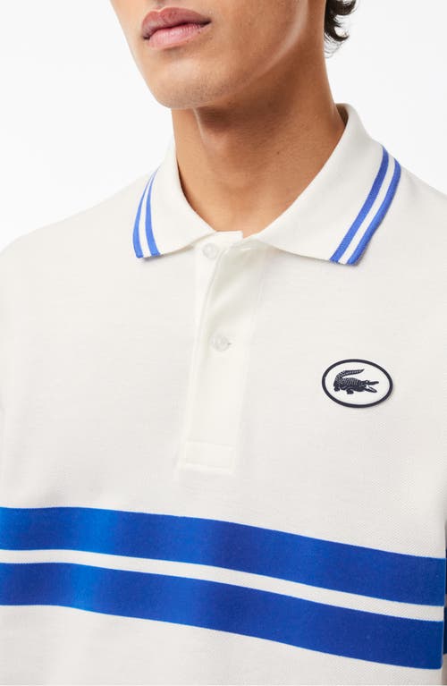 Lacoste Striped Organic-cotton Polo Shirt In Farine/ladigue
