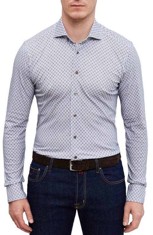 4Flex Modern Fit Print Knit Button-Up Shirt in Medium Brown