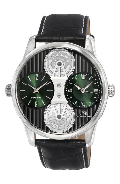 Men's Benedict Leather Strap Watch, 46mm