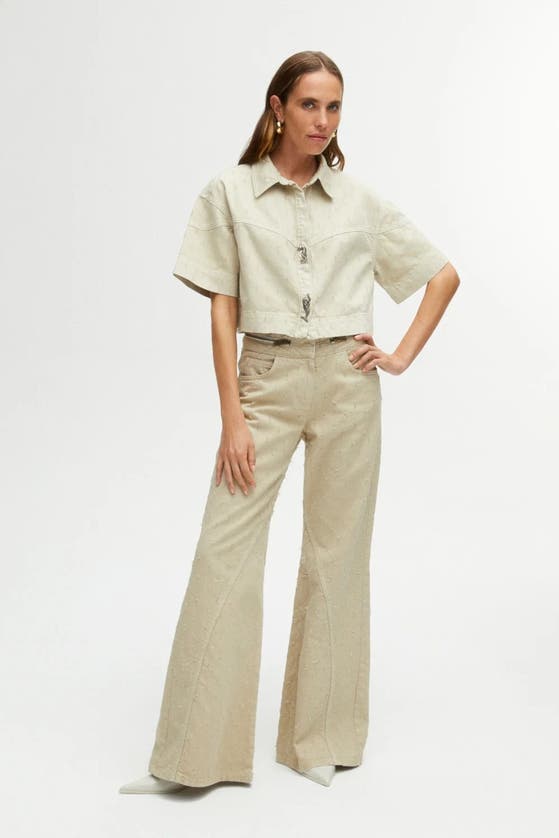 Shop Nocturne Wide Leg Jeans With Zipper Detail At Waist In Khaki