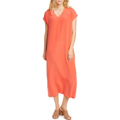 Eileen Fisher V-Neck Silk Midi Dress, Red
