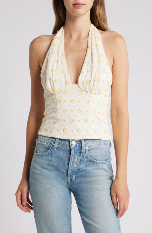 Shop Mistress Rocks Floral Embroidered Halter Top In Cloud