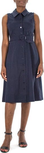 Nina Leonard Button Front Collared Midi Dress