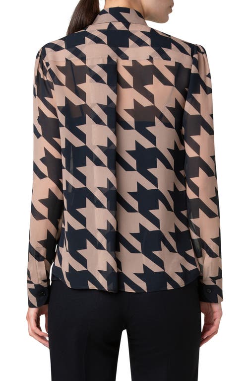 Shop Akris Punto Houndstooth Check Crêpe De Chine Shirt In Beige-black