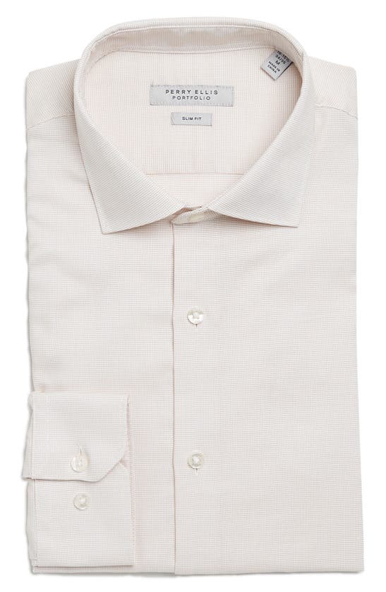 Perry Ellis Cameron Textured Dot Slim Fit Shirt In Khaki