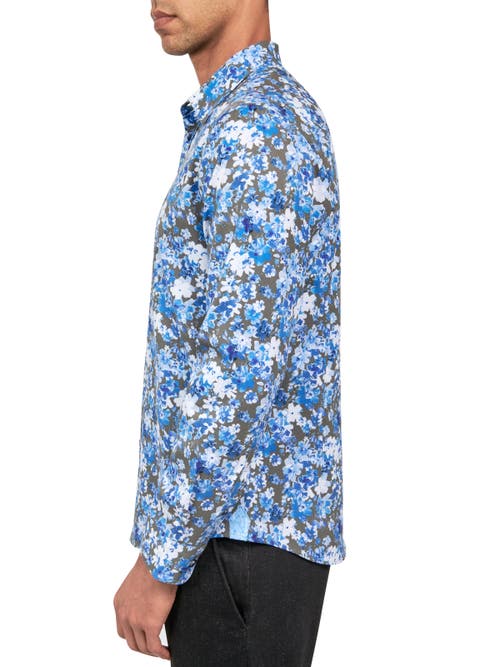 Brooklyn Brigade Floral Recycled 4-way Stretch Performance Long Sleeve Shirt In Blue