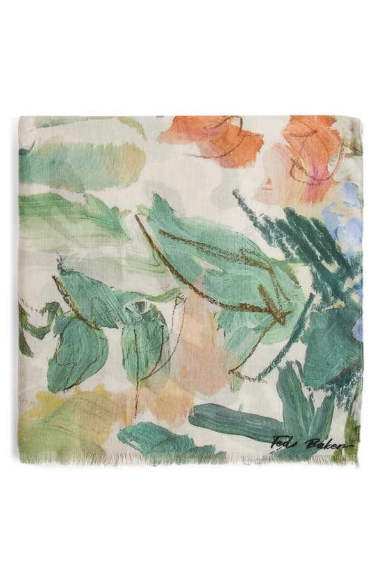 Shop Ted Baker Audrey's Floral Scarf In White/ Green Floral