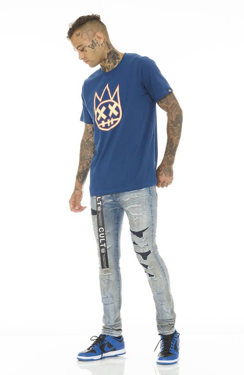 Shop Cult Of Individuality Punk Belted Rip & Repair Super Skinny Jeans In Blue