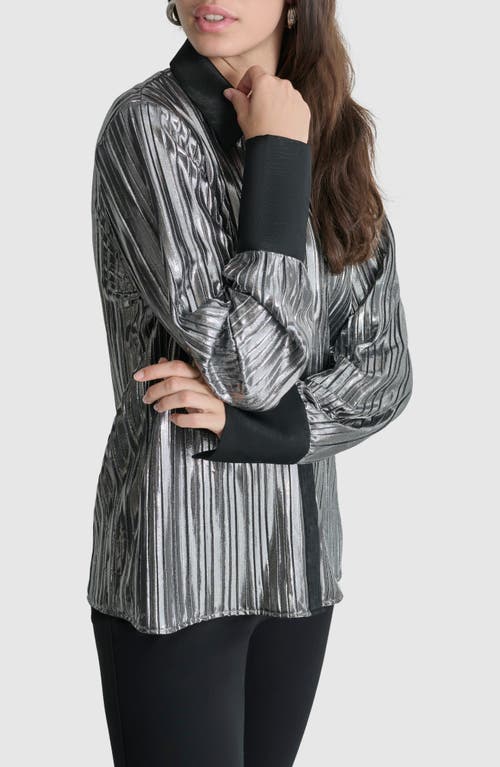 Shop Dkny Foil Pleated Button-up Shirt In Silver