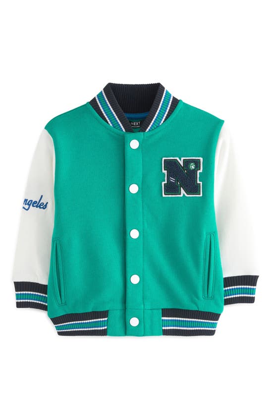 Next Kids' Appliqué Colorblock Cotton Letterman Jacket In Green