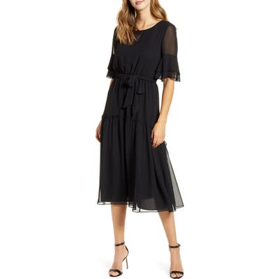 Anne Klein Ruffle Detail Chiffon Dress, Black