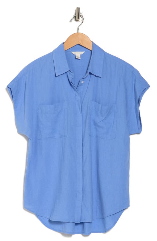 CASLON CASLON® DOUBLE POCKET LINEN BLEND CAMP SHIRT