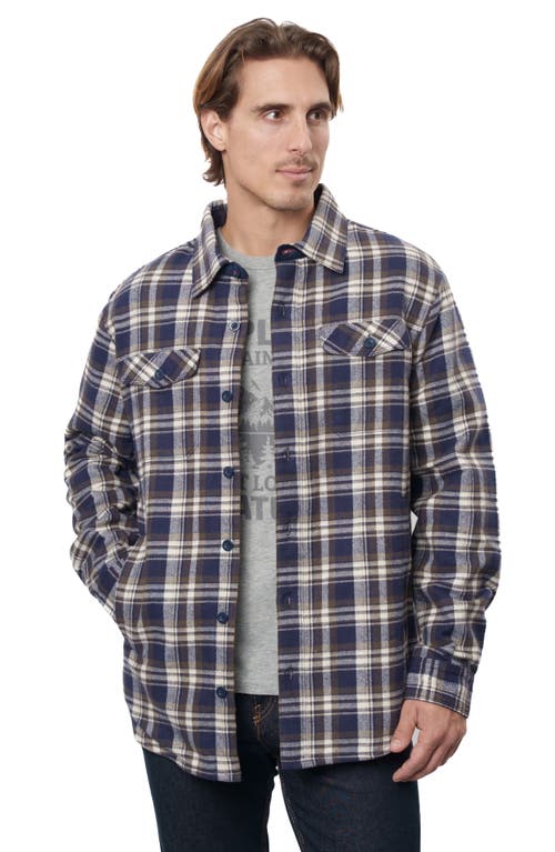Shop Rainforest Plaid Flannel Faux Shearling Lined Shirt Jacket In Olive/navy Plaid