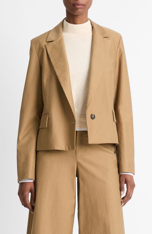 Shop Vince Cotton & Wool Twill Crop Blazer In Light Oak Wood