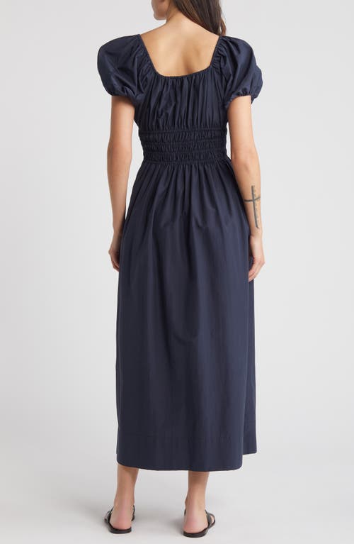 Shop Faithfull The Brand Seine Puff Sleeve Silk & Cotton Dress In Midnight