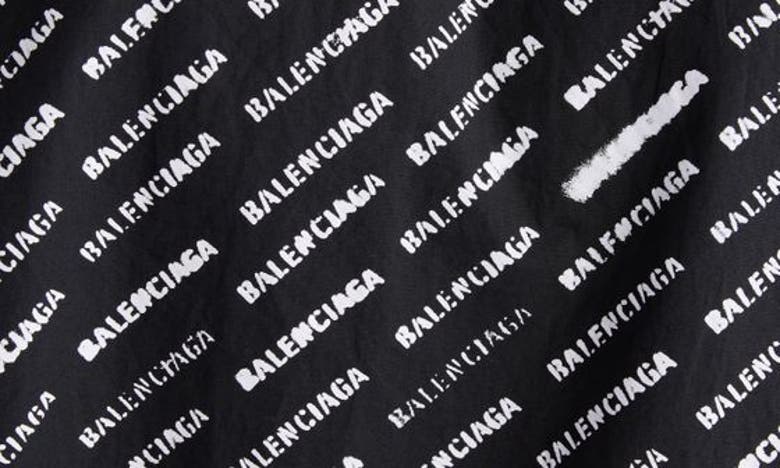 Shop Balenciaga Oversize Logo Short Sleeve Cotton Button-down Shirt In Black/ White