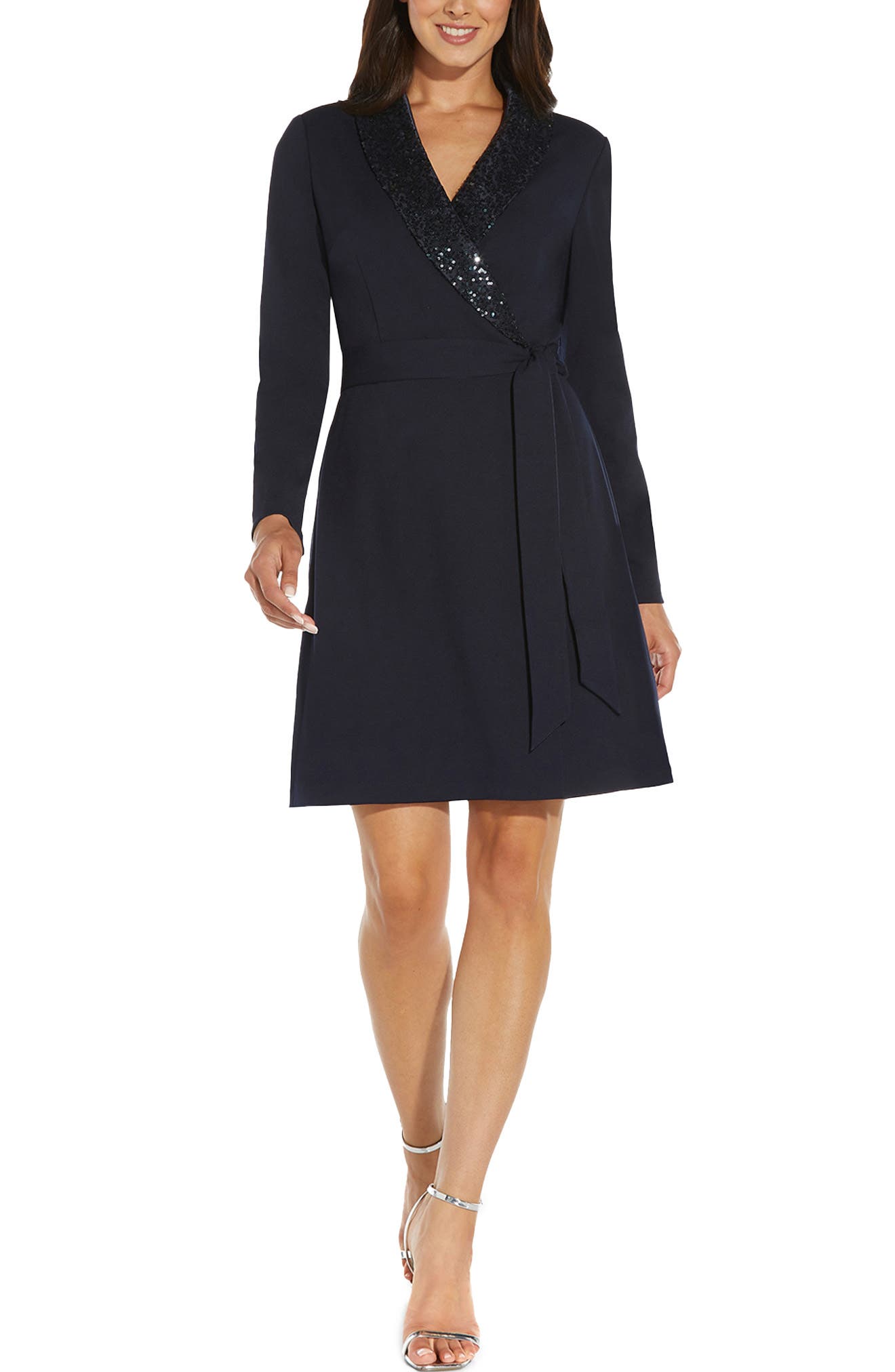 Long Sleeve Crepe Tuxedo Dress | Nordstrom