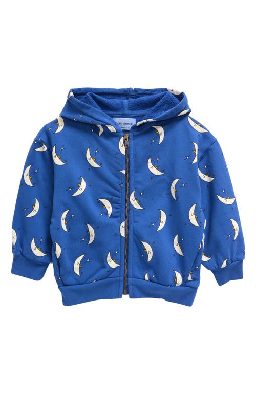 Shop Bobo Choses Kids' Beneath The Moon Print Cotton Zip-up Hoodie In Blue