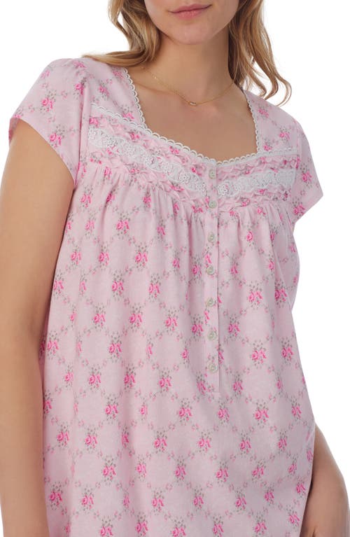 Shop Eileen West Cap Sleeve Cotton Jersey Nightgown In Pink Print