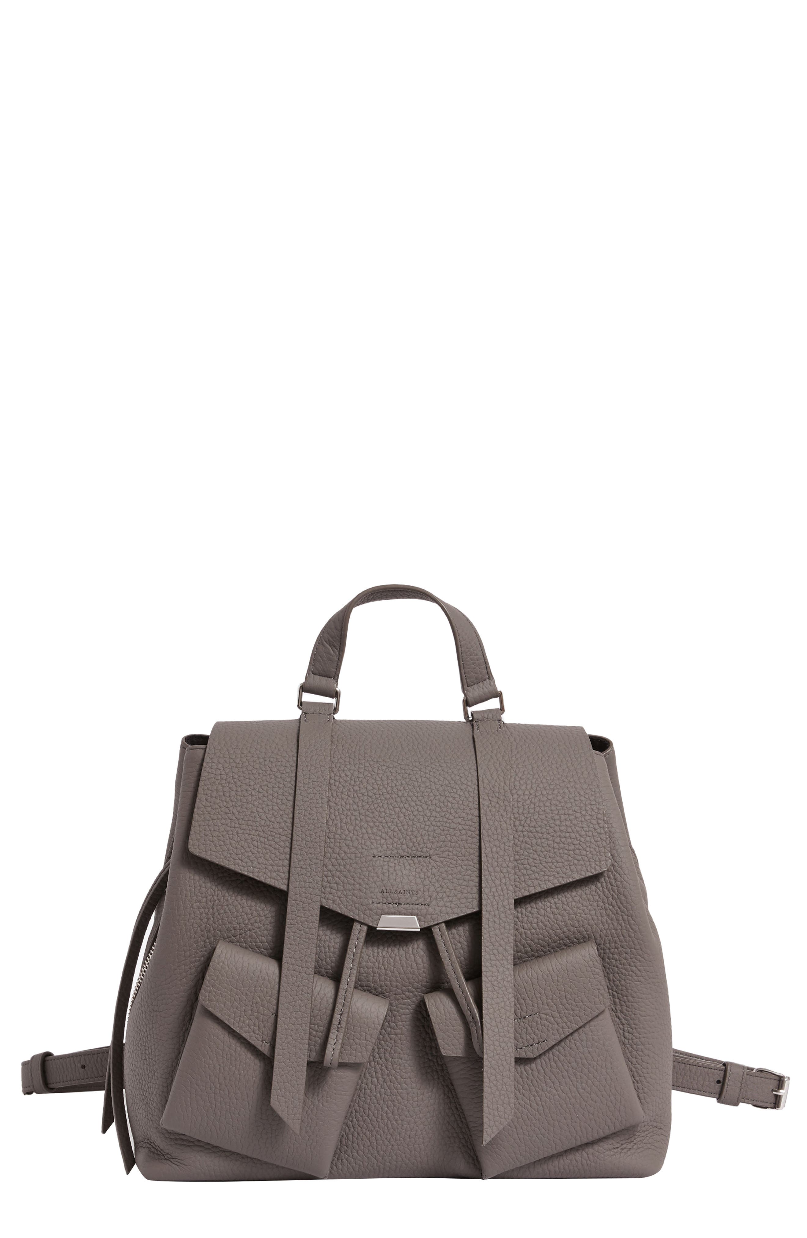 all saints black leather backpack