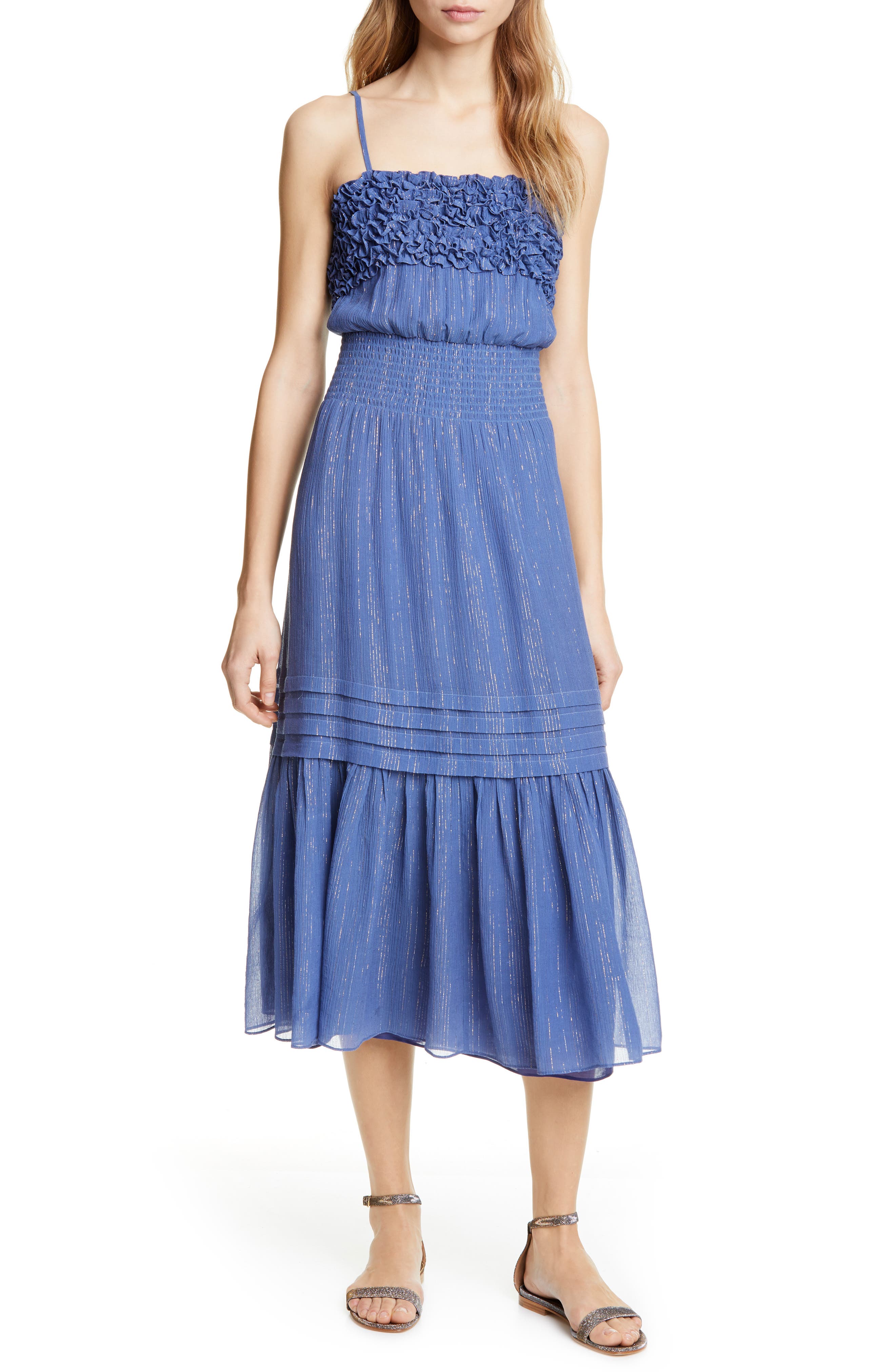 Rebecca Taylor Metallic Cotton & Silk Sundress, Blue