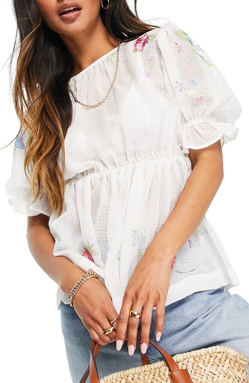 ASOS DESIGN Embroidered High Neck Blouse in White