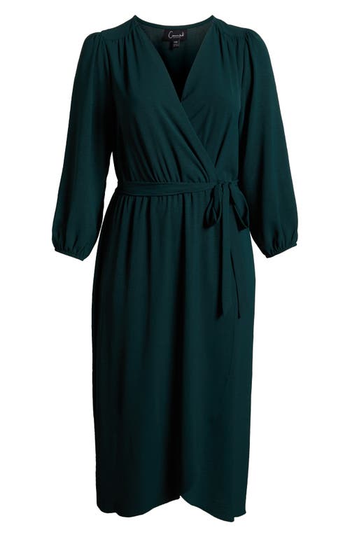 Connected Apparel Tie Waist Long Sleeve Wrap Dress In Pine