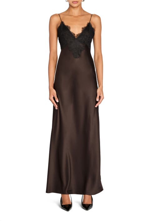 Ser.o.ya Grenache Satin Maxi Dress In Ash Brown