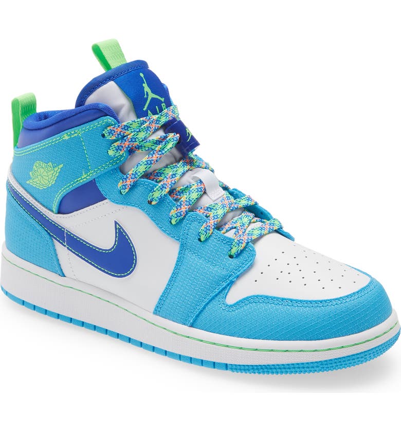 NIKE Air Jordan 1 Mid SE Basketball Sneaker, Main, color, POWDER BLUE/ BLUE/ GREEN