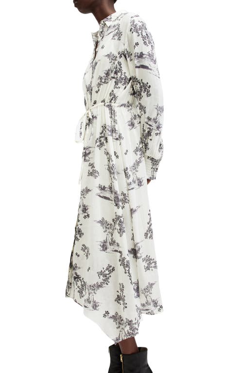 Allsaints Womens Maria Off Whit Skye Floral-print Linen And Silk Midi Dress In Maria Off White
