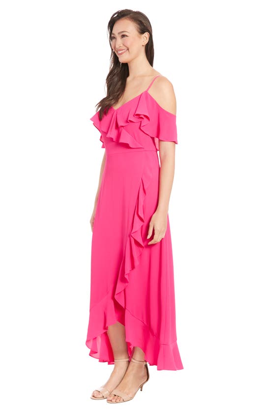 Shop London Times Cold Shoulder Ruffle Maxi Dress In Bright Pink